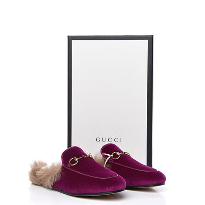 Gucci Velvet Fur Womens Princetown Slippers 36 Fucsia Violet Cyclamen Natural 8 of 8