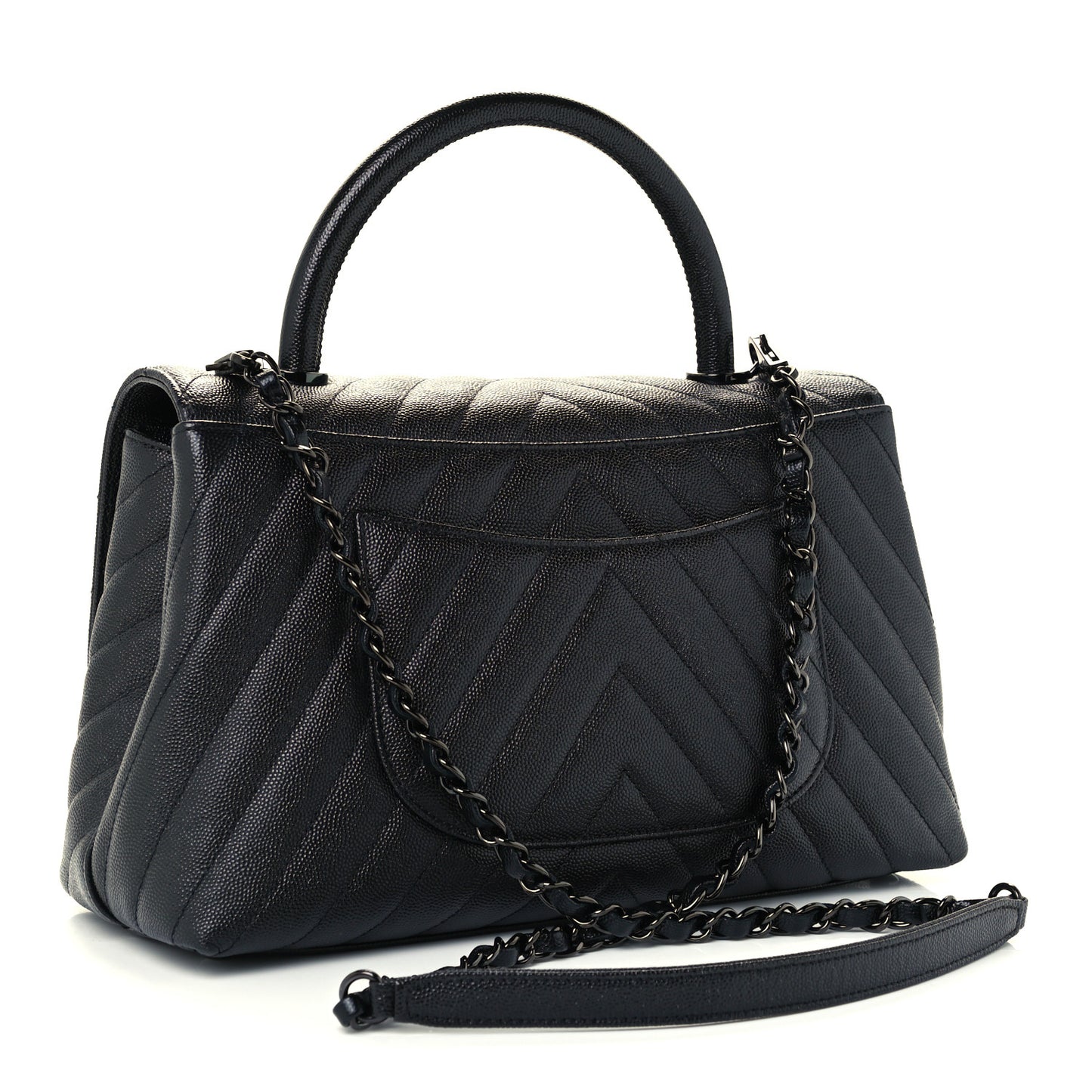 Caviar Chevron Quilted Small Coco Handle Flap So Black