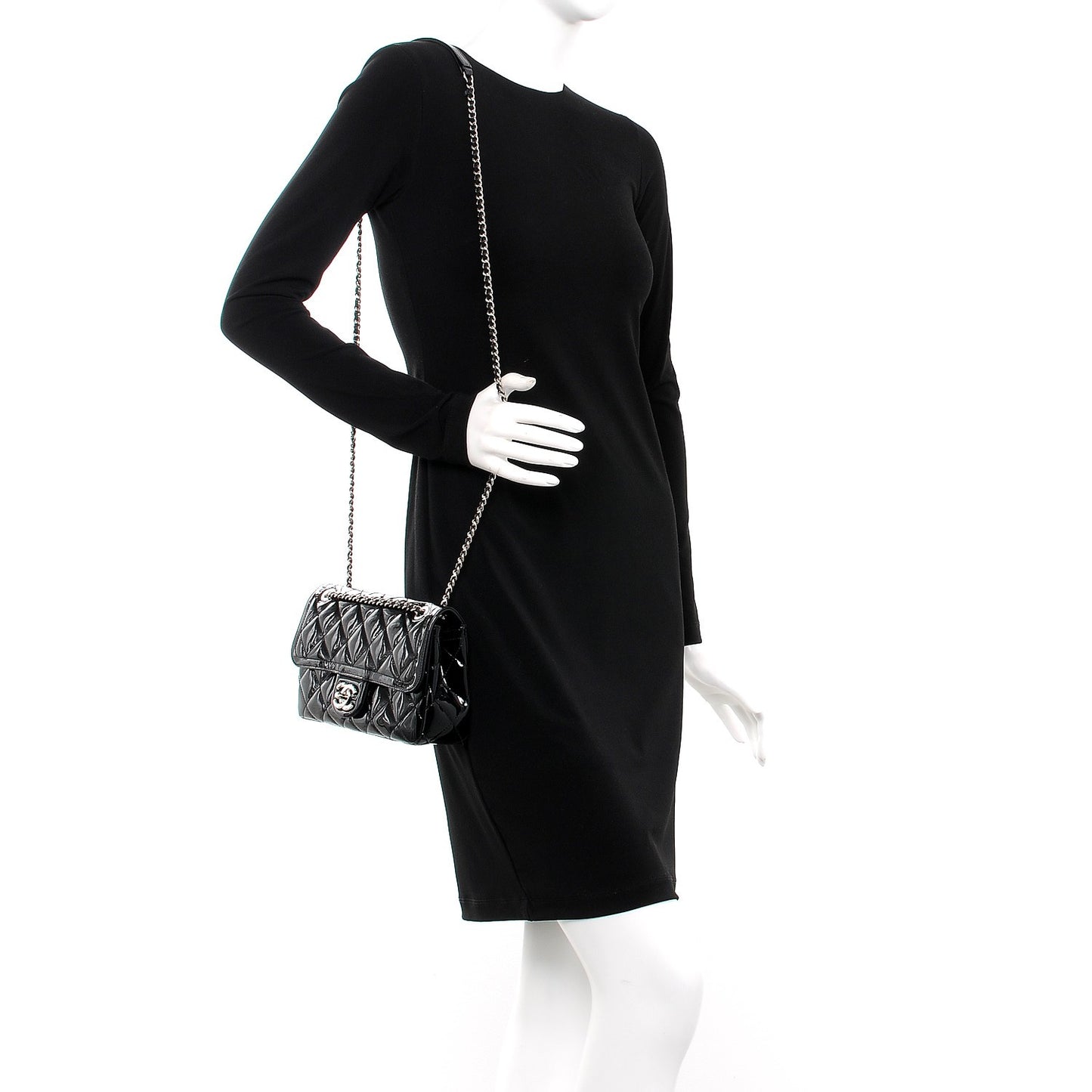 Patent Quilted Small Coco Shine Flap Black