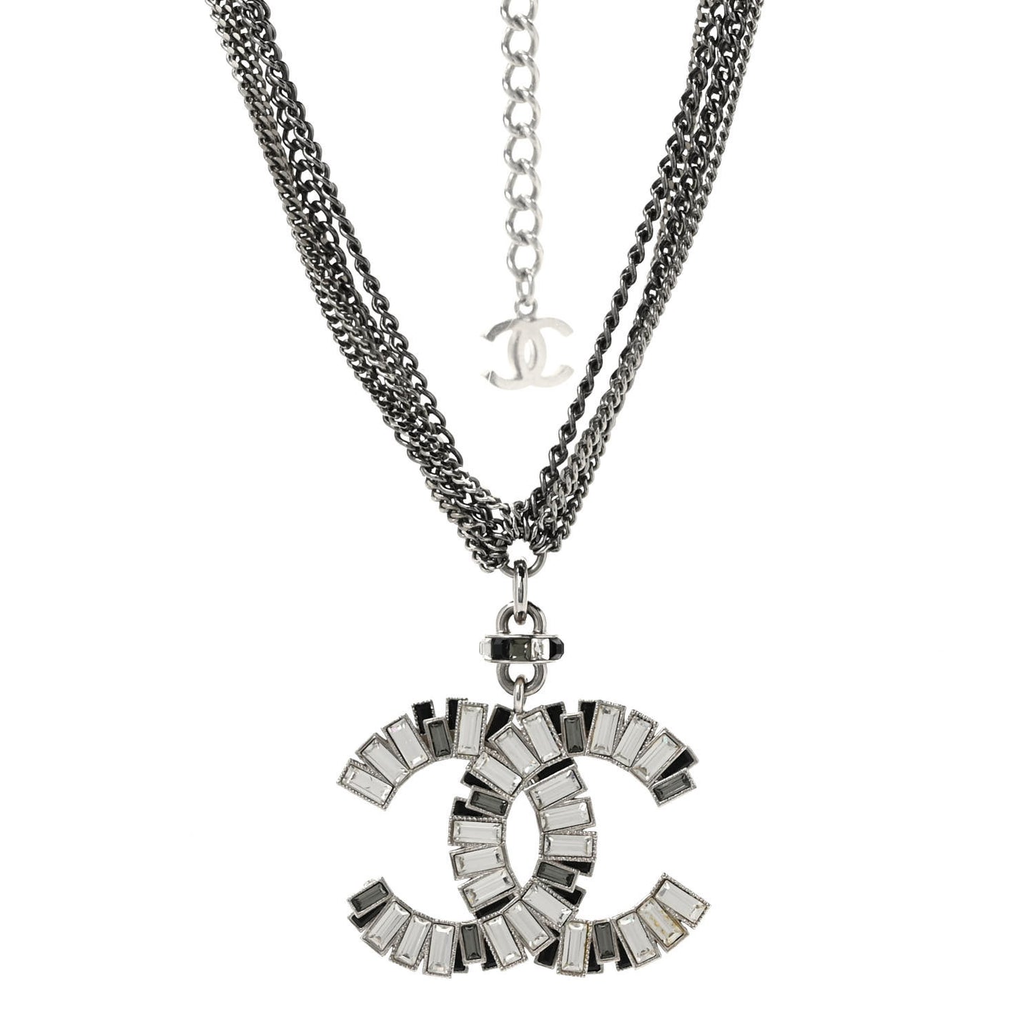 Baguette Crystal CC Multi Strand Pendant Necklace Silver