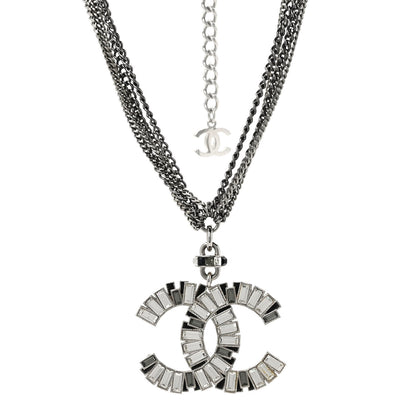 Chanel Baguette Crystal CC Multi Strand Pendant Necklace Silver 1 of 4