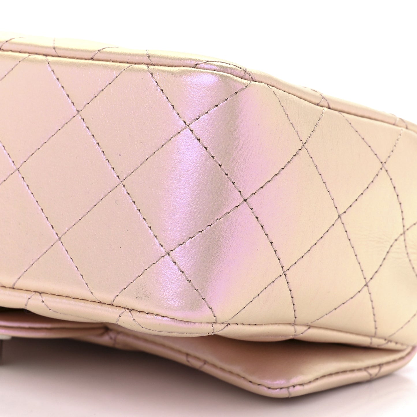 Iridescent Calfskin Quilted Mini Rectangular Flap Pink