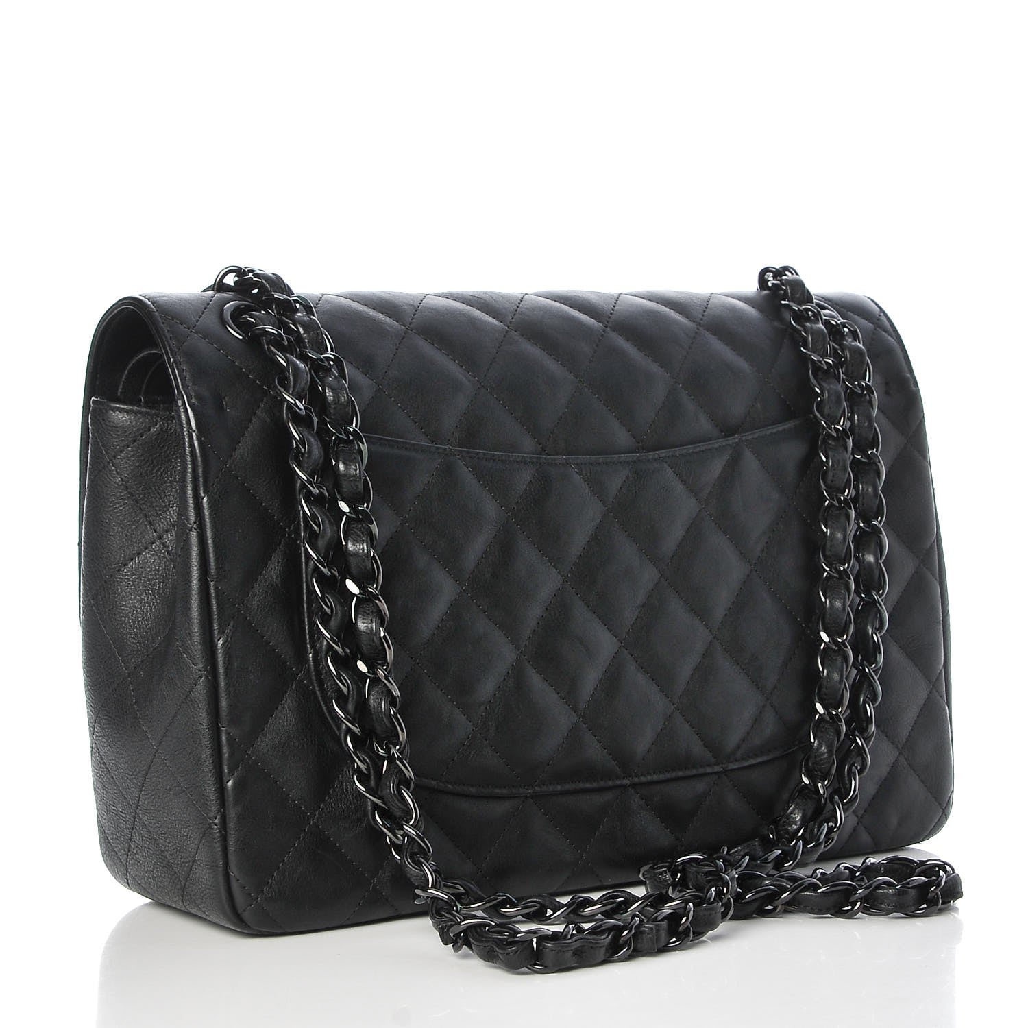 Chanel Crumpled Calfskin Quilted Jumbo Double Flap So Black 3 of 8