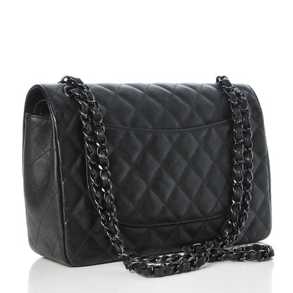 Chanel Crumpled Calfskin Quilted Jumbo Double Flap So Black 3 of 8