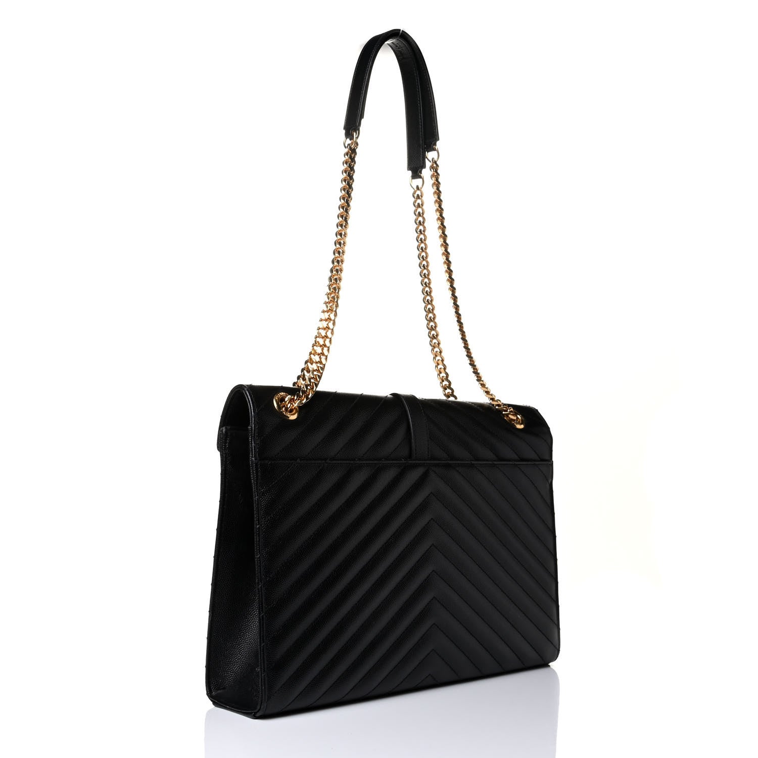 Saint Laurent Grain De Poudre Matelasse Chevron Large Monogram Satchel Black 3 of 7