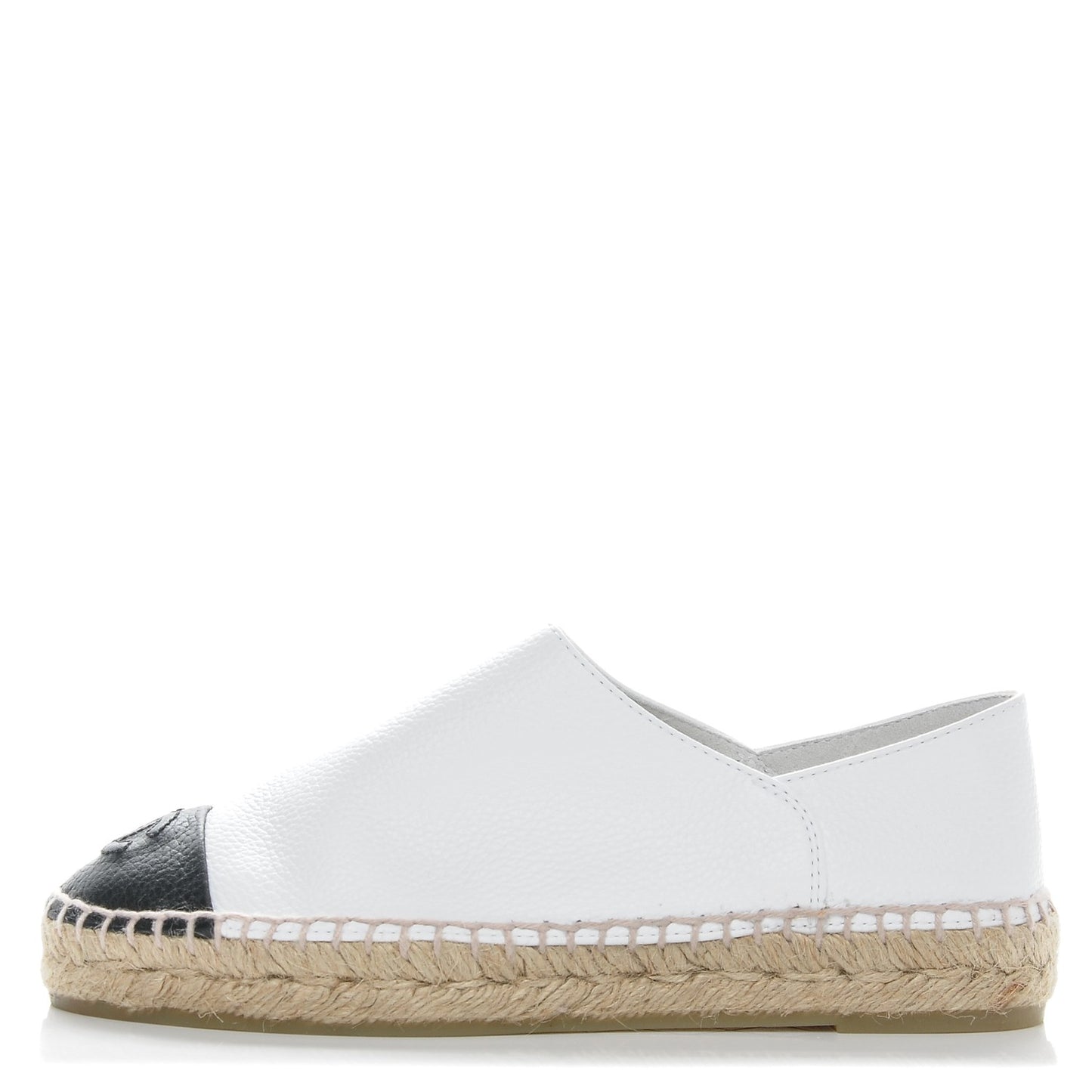 Grained Calfskin CC Espadrilles 35 White Black