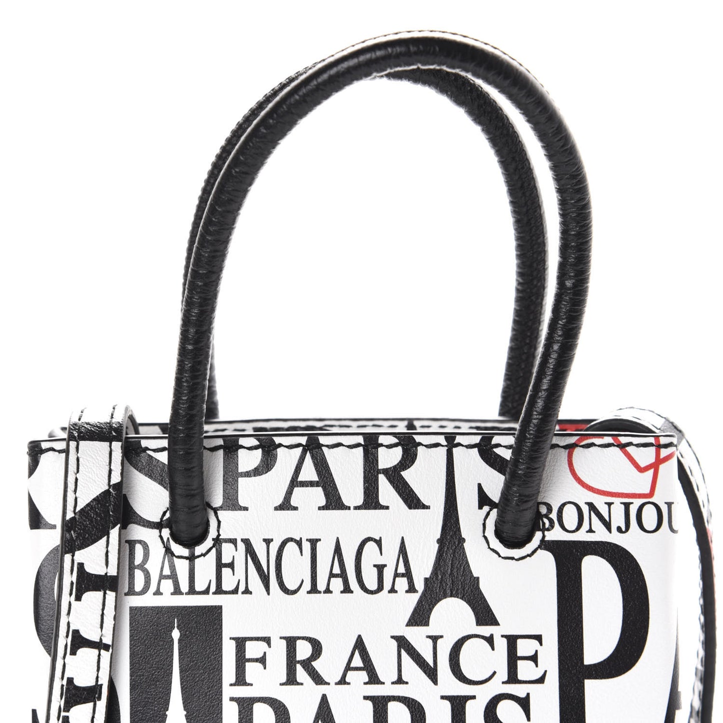 Calfskin Bonjour Paris Print Shopping Phone Holder Bag Paris Bonjour