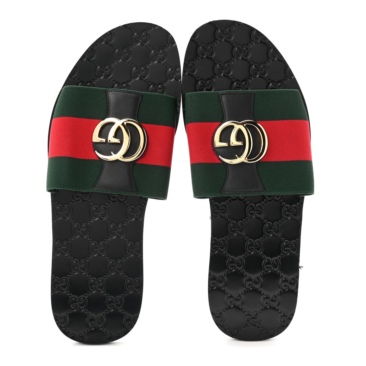 Gucci Calfskin Web Interlocking G Mens Riviera Slide Sandals 10 Black Green Red 2 of 8