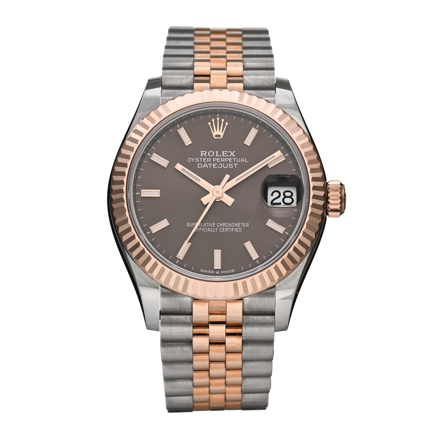 Stainless Steel 18K Everose Gold 31mm Oyster Perpetual Datejust Watch Dark Rhodium 278271