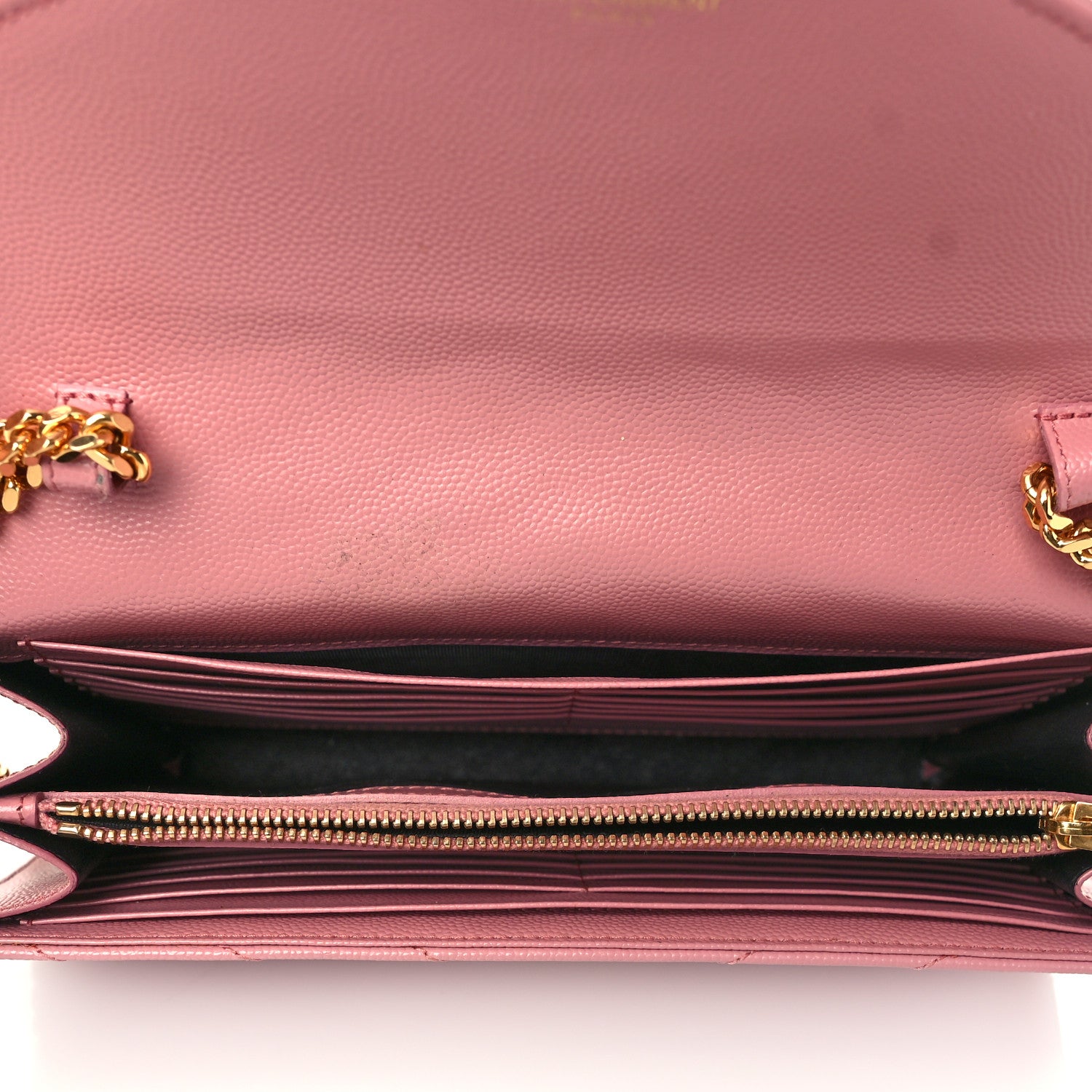 Saint Laurent Grain De Poudre Matelasse Chevron Monogram Chain Wallet Indian Pink 4 of 8