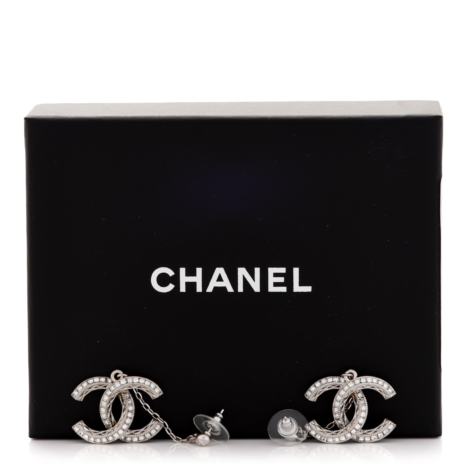 Chanel Baguette Crystal CC Drop Earrings Silver 5 of 5