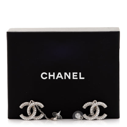 Chanel Baguette Crystal CC Drop Earrings Silver 5 of 5