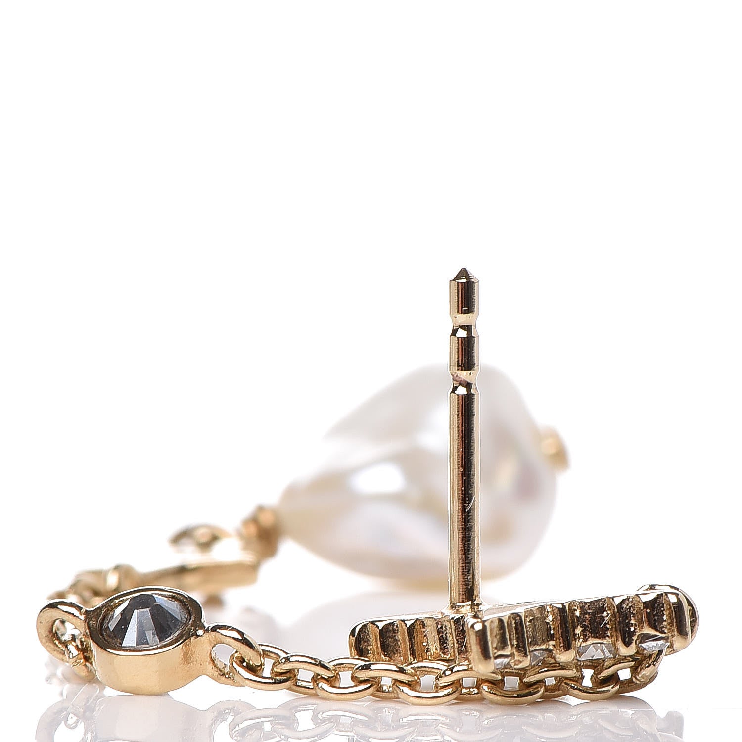 Christian Dior Pearl Crystal Shiny-D Dangle Chain Earrings Gold 5 of 5