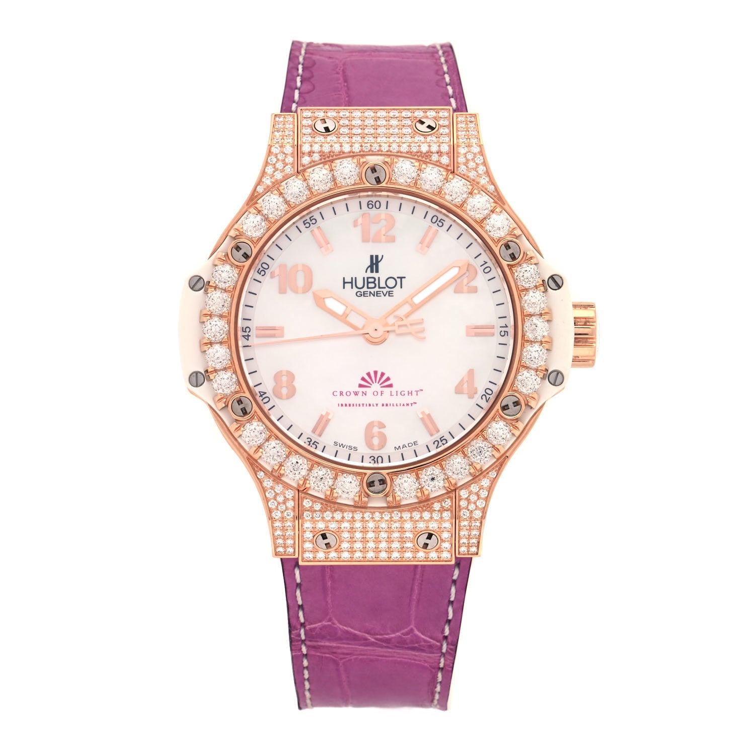 Hublot 18K Rose Gold Alligator Diamond Bezel 38mm Big Bang Crown of Light Quartz Watch 361.PE.2010.RW.1604 1 of 4