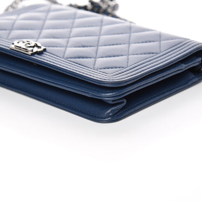 Chanel Caviar Quilted Boy Wallet On Chain WOC Blue 6 of 12