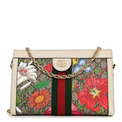 Gucci GG Supreme Monogram Flora Web Small Ophidia Chain Shoulder Bag White 1 of 11