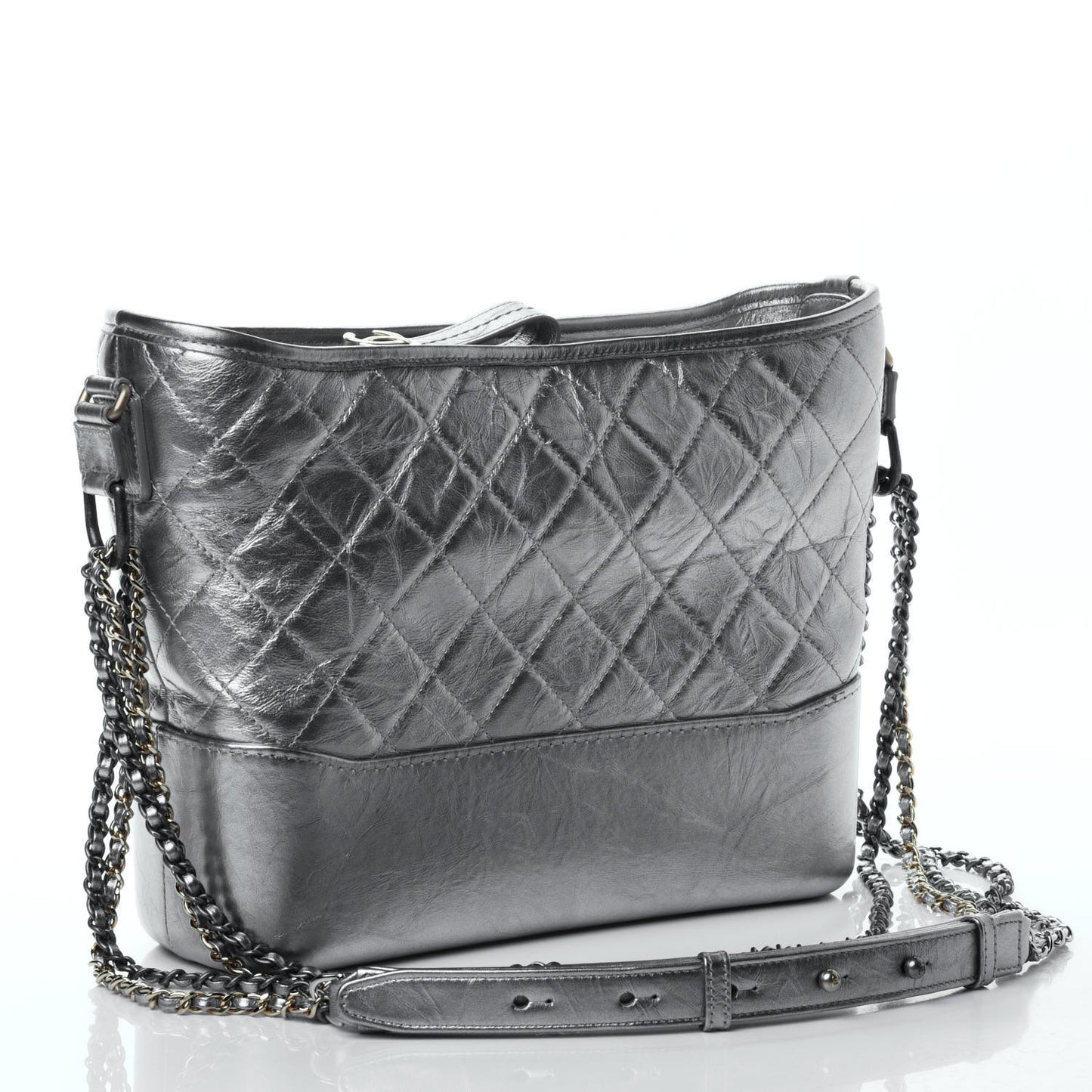 Metallic Lambskin Calfskin Quilted Medium Gabrielle Hobo Silver
