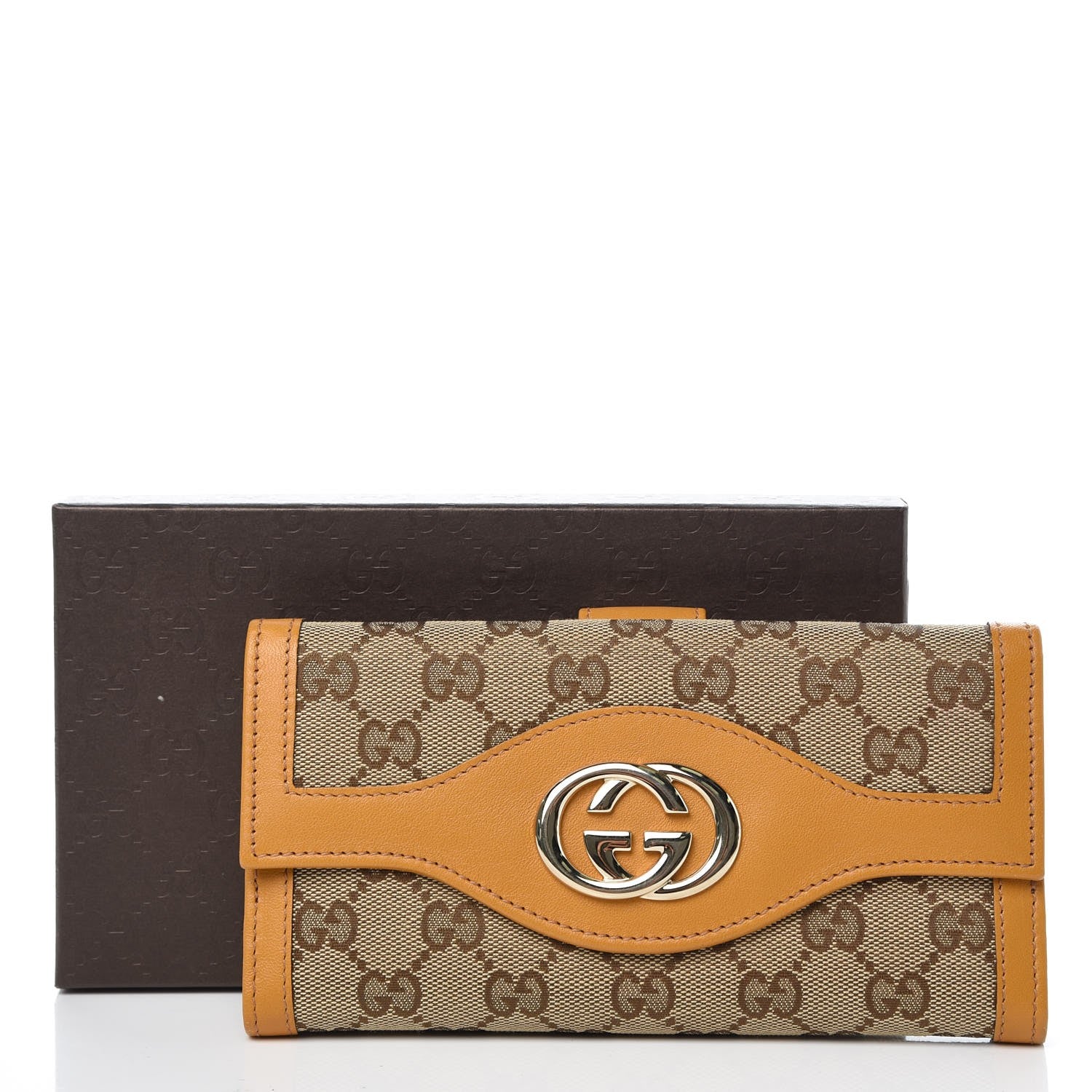 Gucci Monogram Margaux Calfskin Sukey Continental Organizer Wallet Beige Ebony Yellow 9 of 9