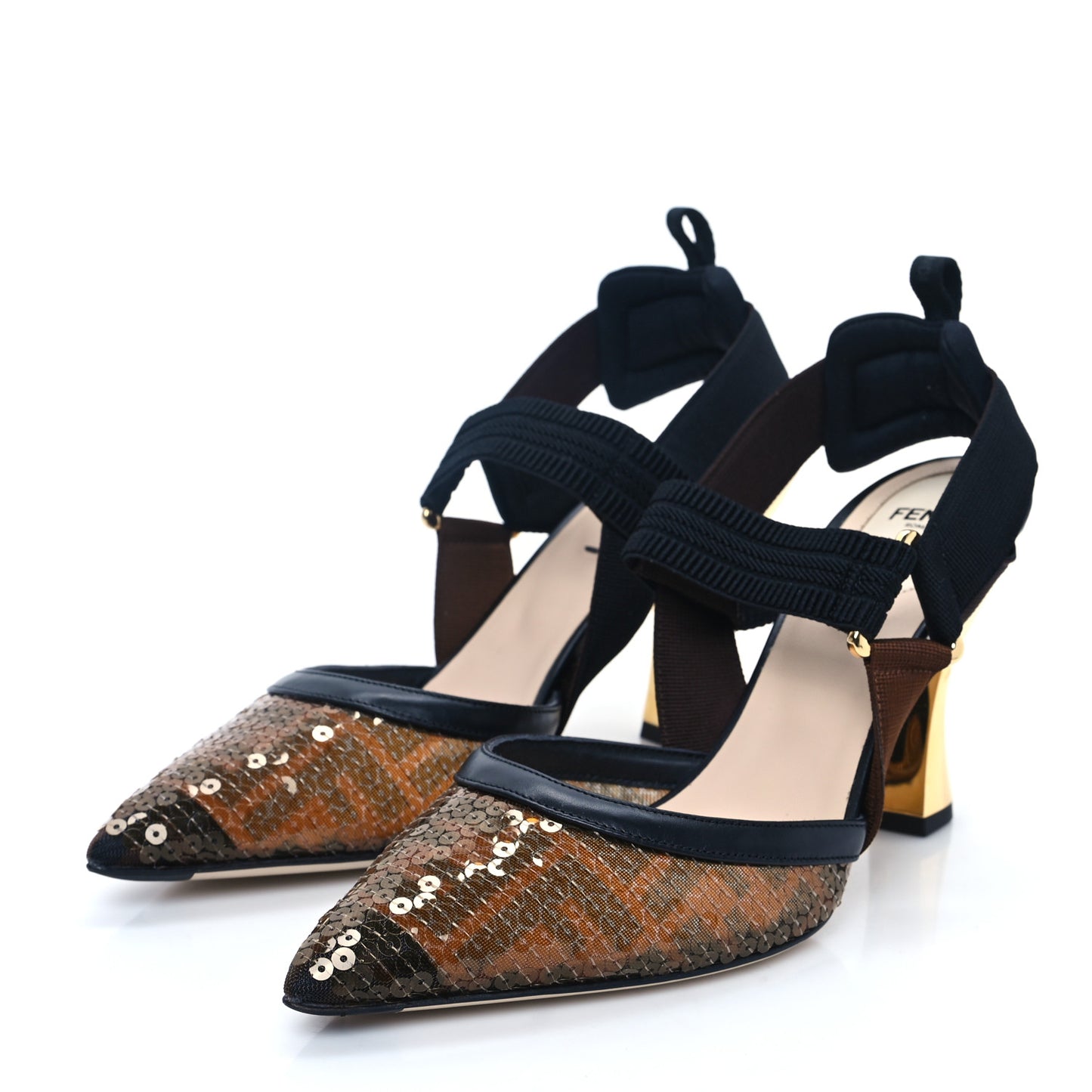 Sequin Paillettes FF Colibri 85mm Slingback Pumps 38 Black Ambra