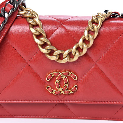 Chanel Goatskin Quilted 19 Wallet On Chain WOC Red 11 of 12