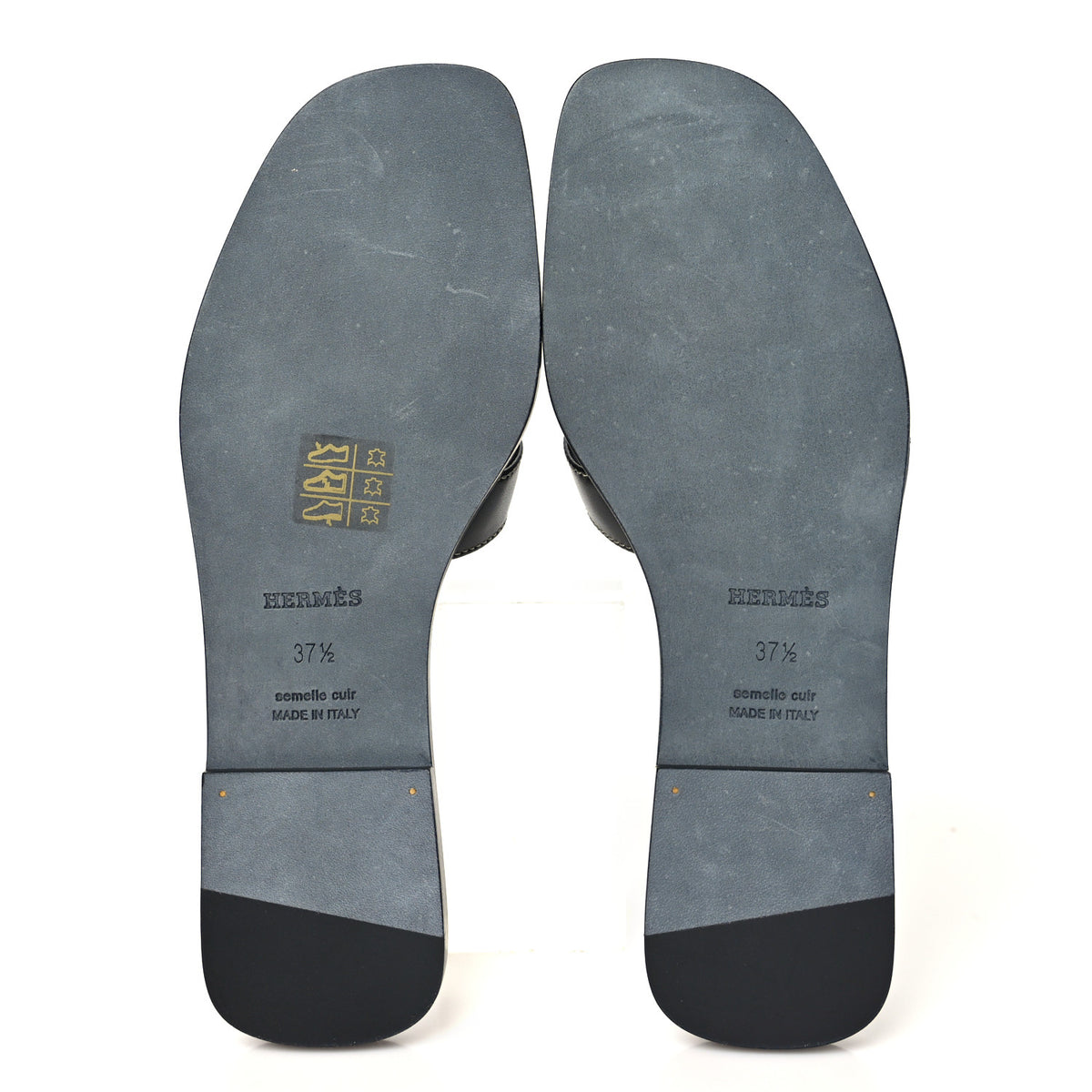 Hermes Box Calfskin Oran Sandals 37.5 Black 6 of 9