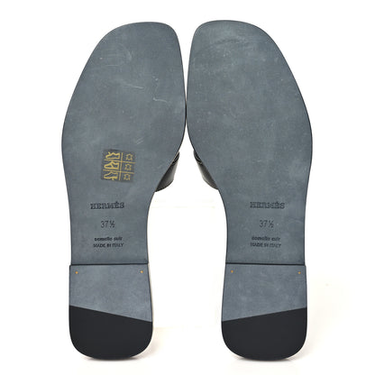 Hermes Box Calfskin Oran Sandals 37.5 Black 6 of 9