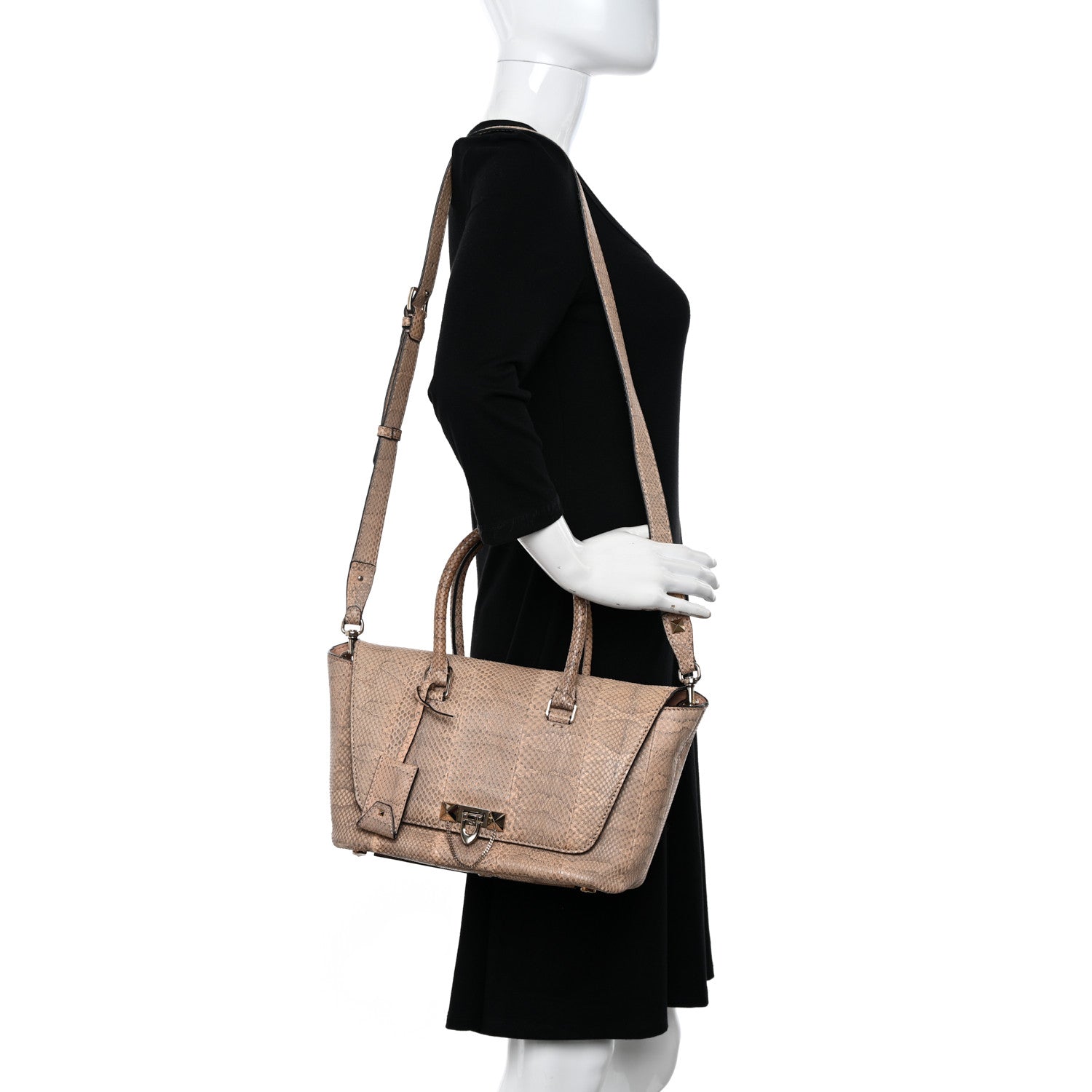 Valentino Garavani Snakeskin Small Demilune Double Handle Satchel Beige 2 of 10