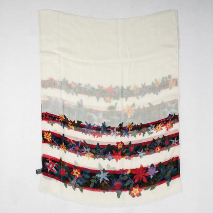 Chanel Cashmere Silk Floral CC Scarf Shawl White 3 of 5