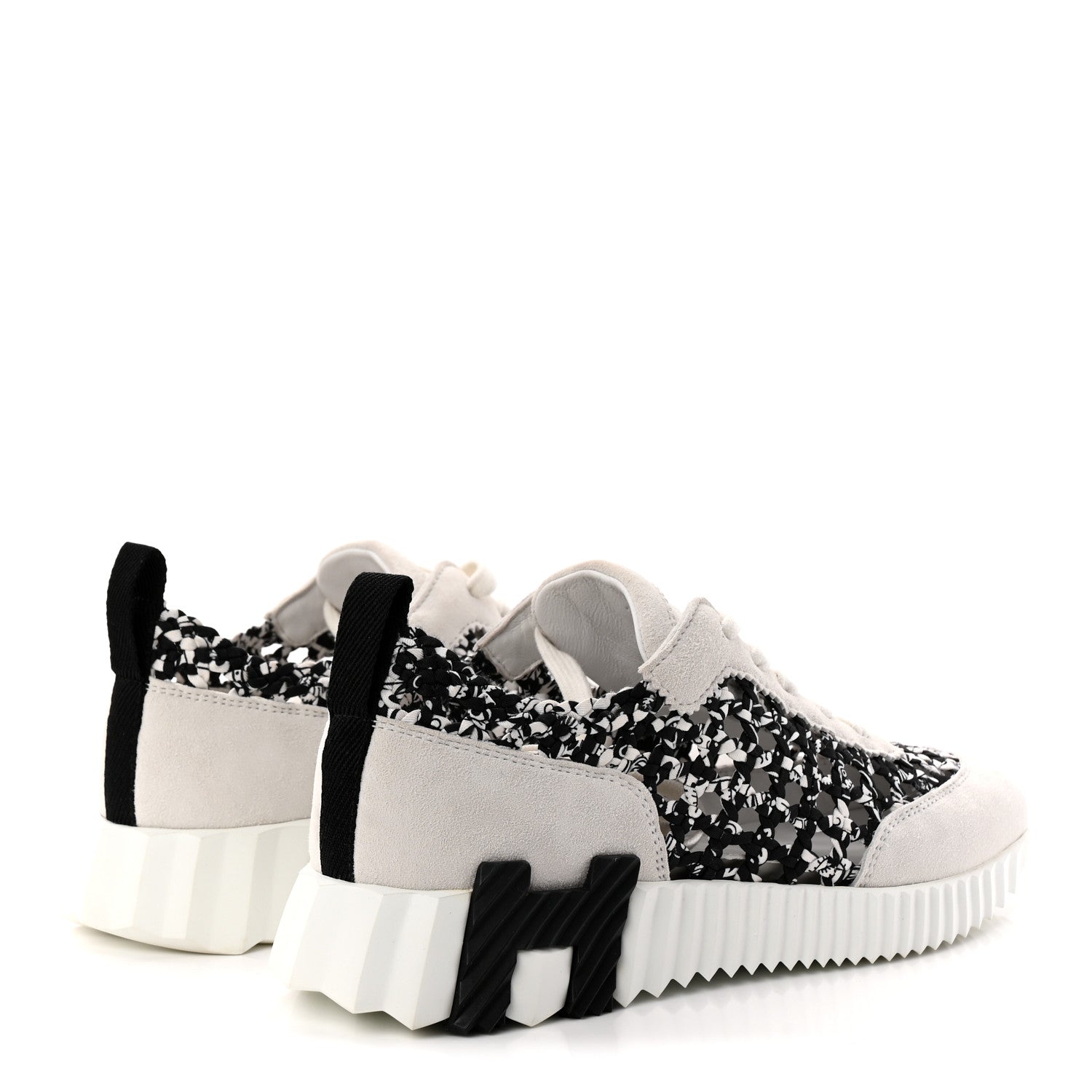 Hermes Braided Silk Sneakers 37.5 Black White 5 of 10