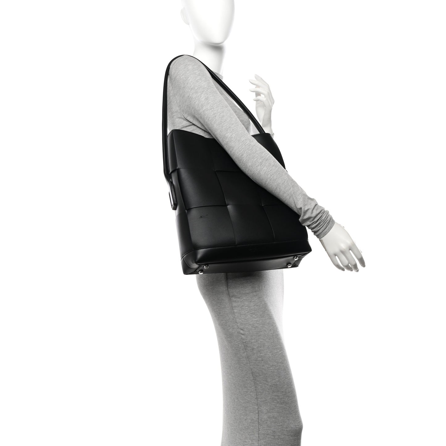 French Calfskin Maxi Intrecciato Large Vertical Arco Tote Black