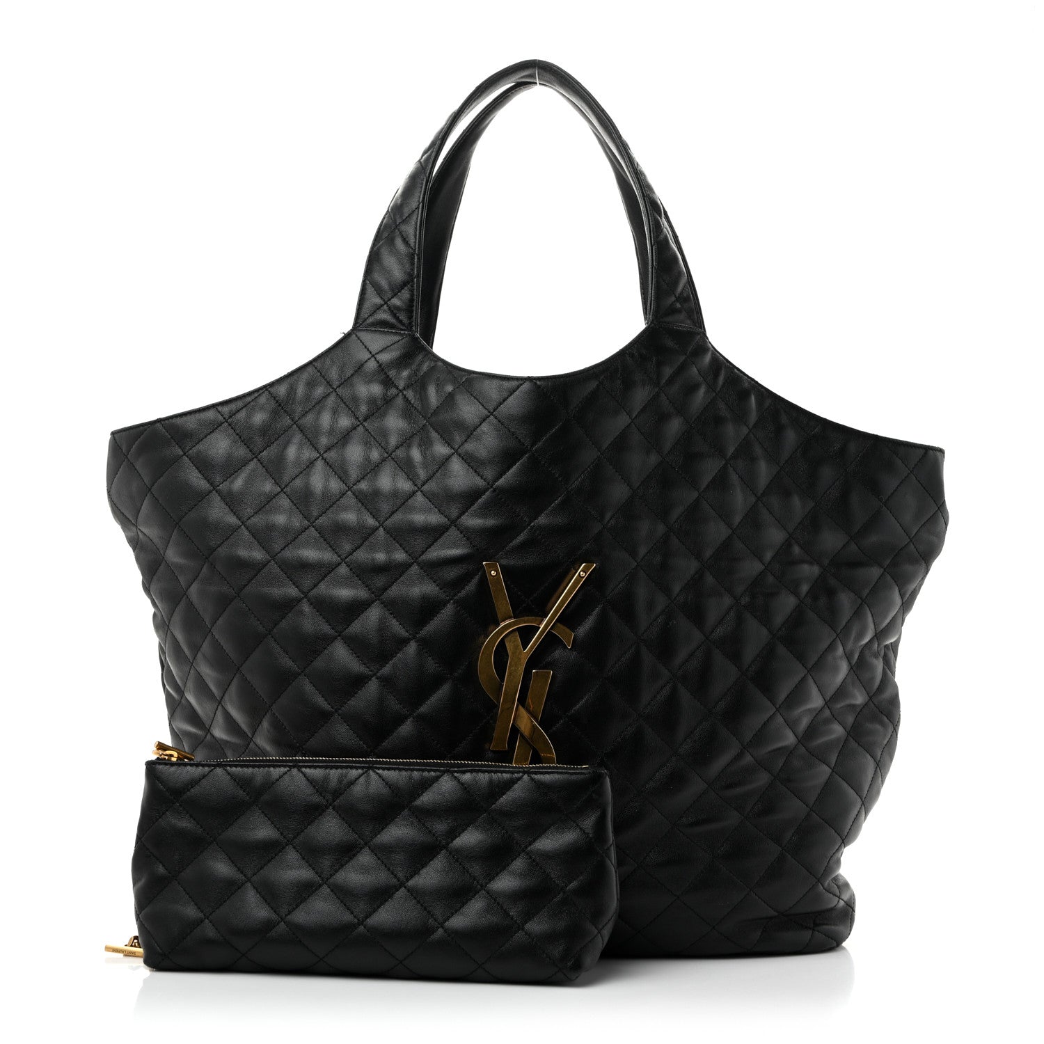 Saint Laurent Lambskin Quilted Maxi Icare Shopping Tote Black 2 of 14