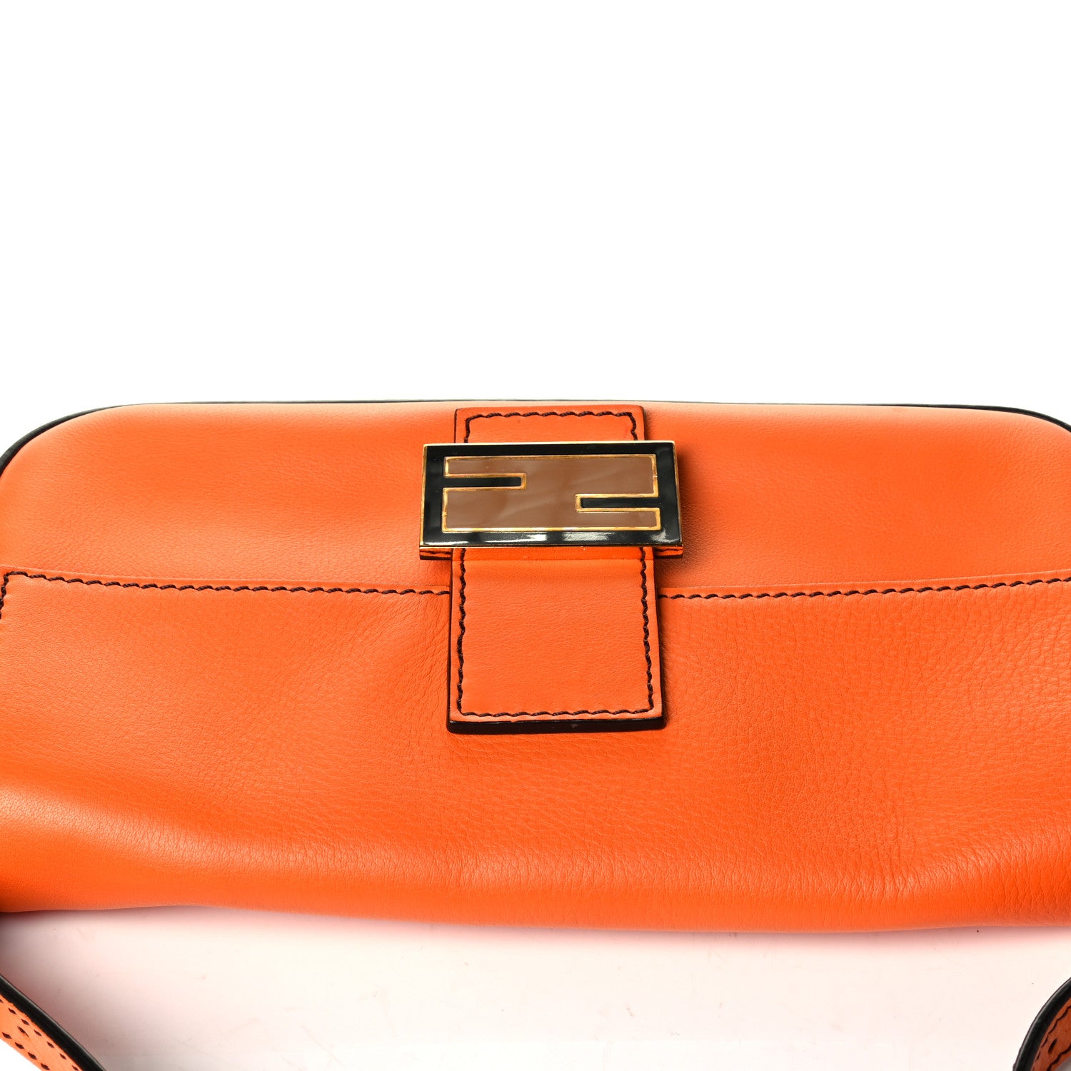 Fendi Vitello Flamingo Enamel Interchangeable Strap Baguette Orange Black Tobacco 6 of 7