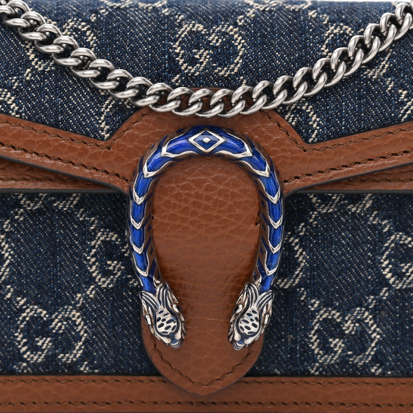 New Denim GG Monogram Dollar Calfskin Enamel Super Mini Dionysus Shoulder Bag Blue Tea Cuir Epilog Electric Blue
