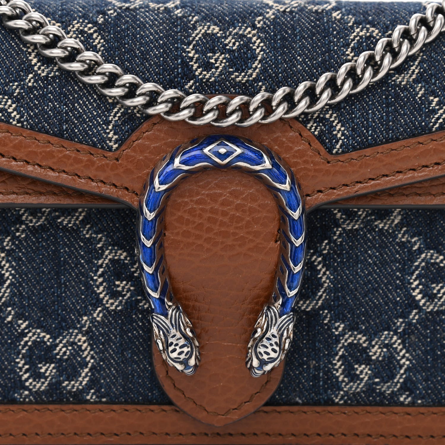 Gucci New Denim GG Monogram Dollar Calfskin Enamel Super Mini Dionysus Shoulder Bag Blue Tea Cuir Epilog Electric Blue 7 of 10