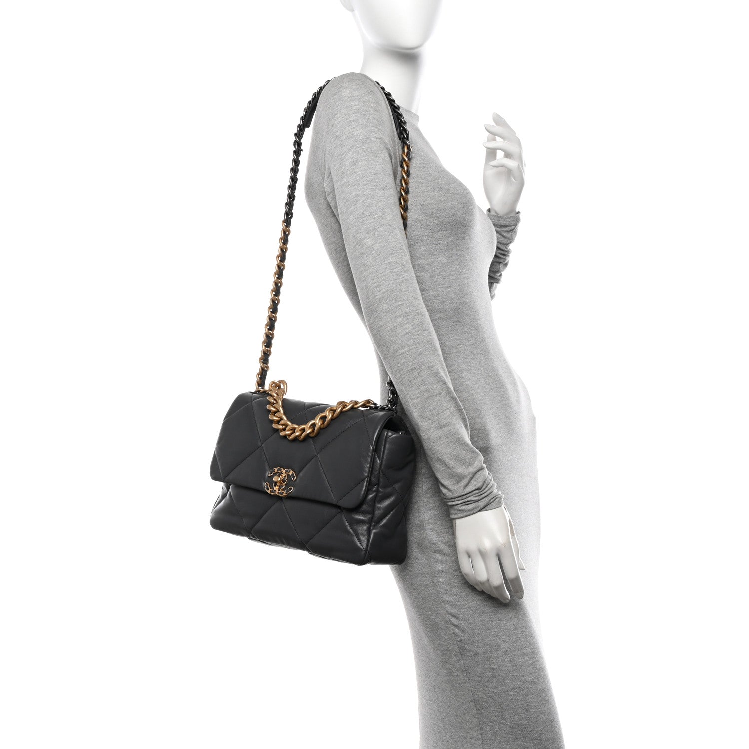 Chanel Goatskin Quilted Large Chanel 19 Flap Dark Grey 2 of 11