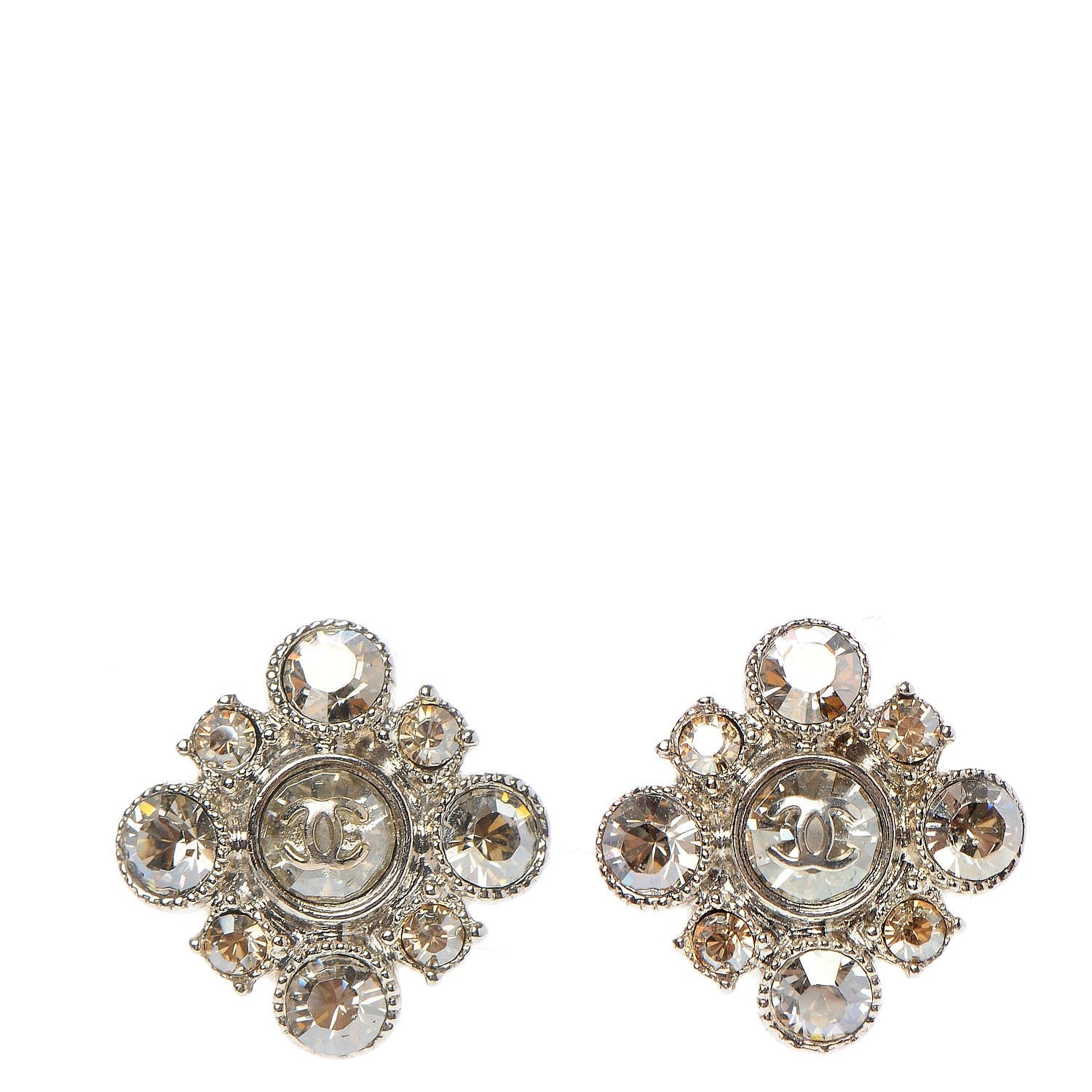 Chanel Crystal CC Earrings Silver 1 of 4