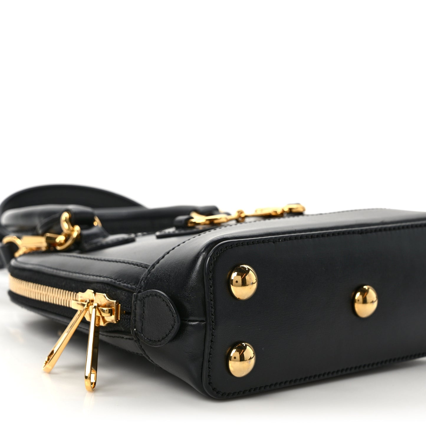 Boarded Plutone Calfskin Mini Horsebit 1955 Top Handle Bag Black