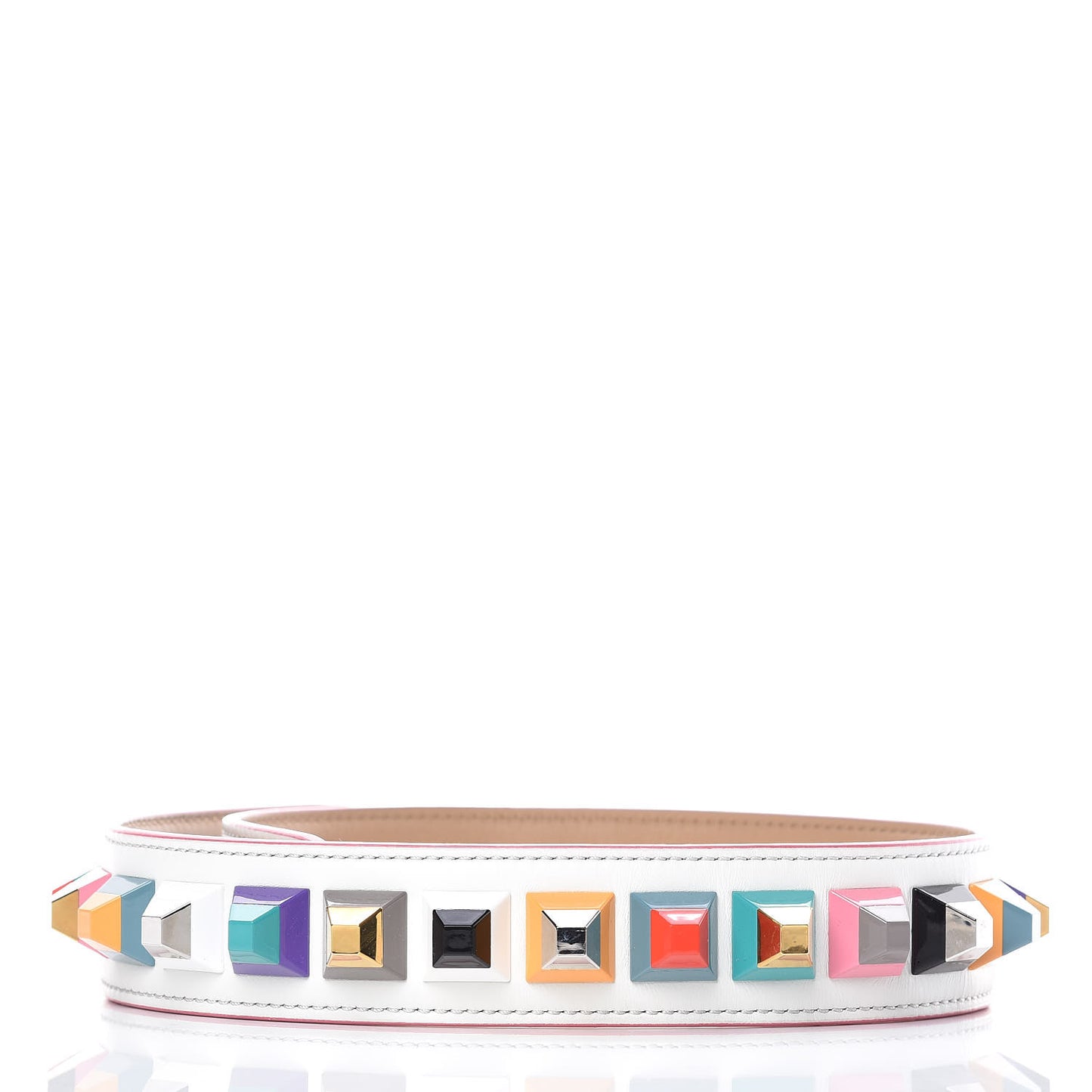 Vitello Dolce Plexiglass Bi-Color Studded Strap You White Ice Cuoio Multicolor