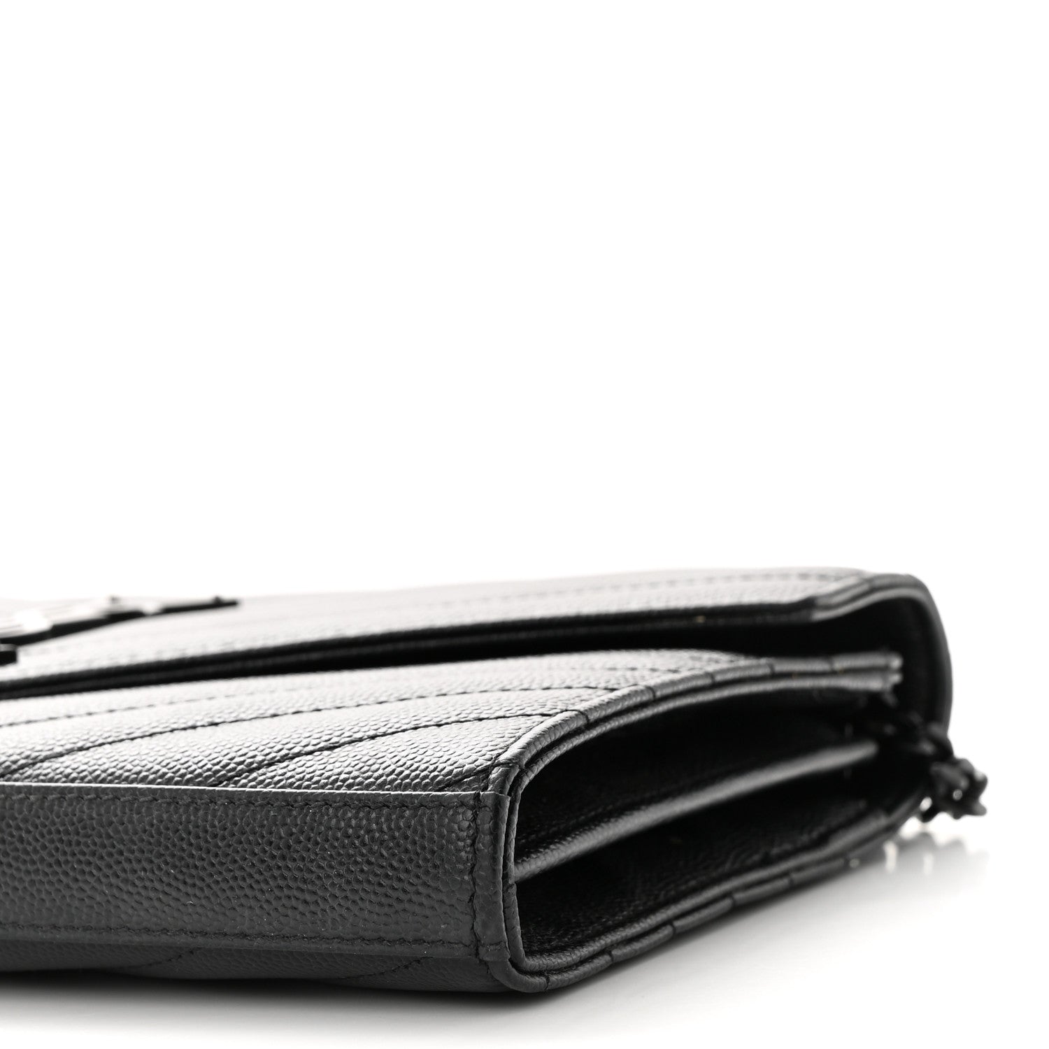 Saint Laurent Grain De Poudre Matelasse Chevron Monogram Monochrome Chain Wallet Black 9 of 10