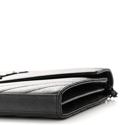 Saint Laurent Grain De Poudre Matelasse Chevron Monogram Monochrome Chain Wallet Black 9 of 10
