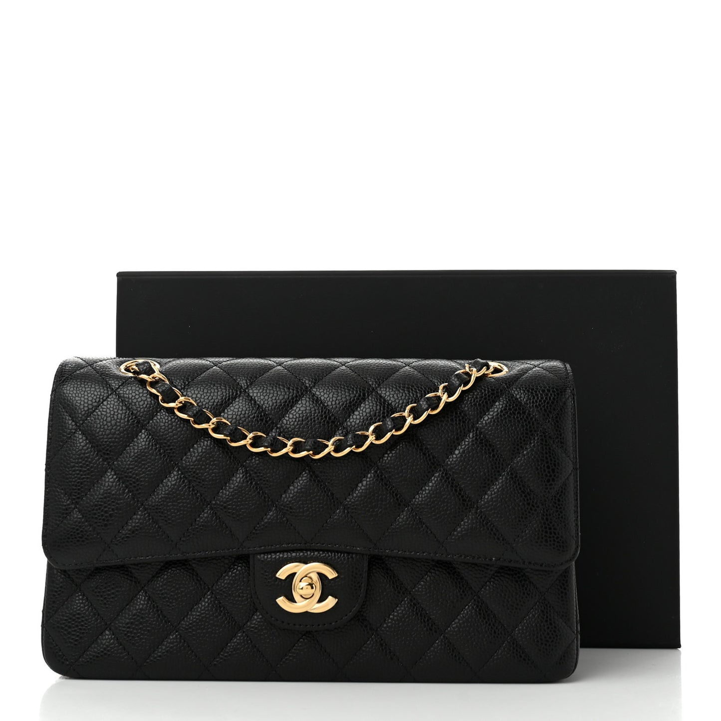 Caviar Quilted Medium Double Flap Black