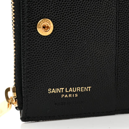 Saint Laurent Grain De Poudre Matelasse Chevron Monogram Zipped Card Case Black 6 of 8