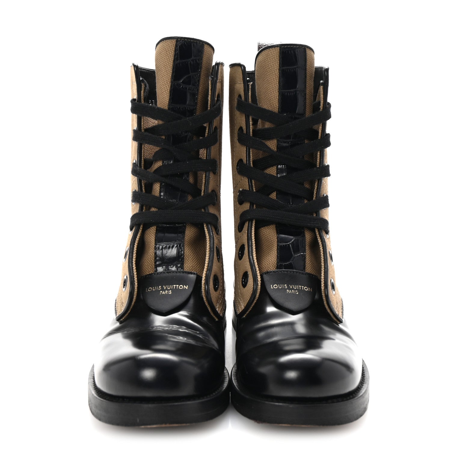 Louis Vuitton Canvas Calfskin Crocodile Embossed Metropolis Flat Ranger Boots 37 Kaki 3 of 10