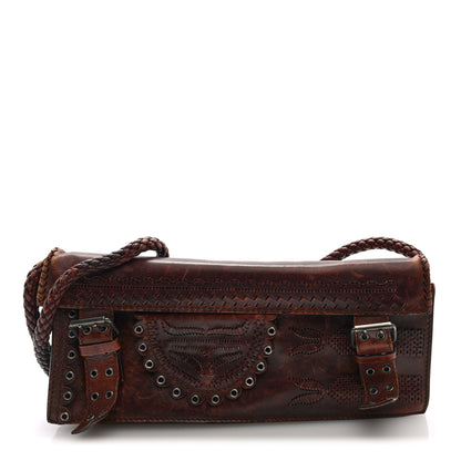 Saint Laurent Calfskin Woven Grommet Shoulder Bag Brown 1 of 11