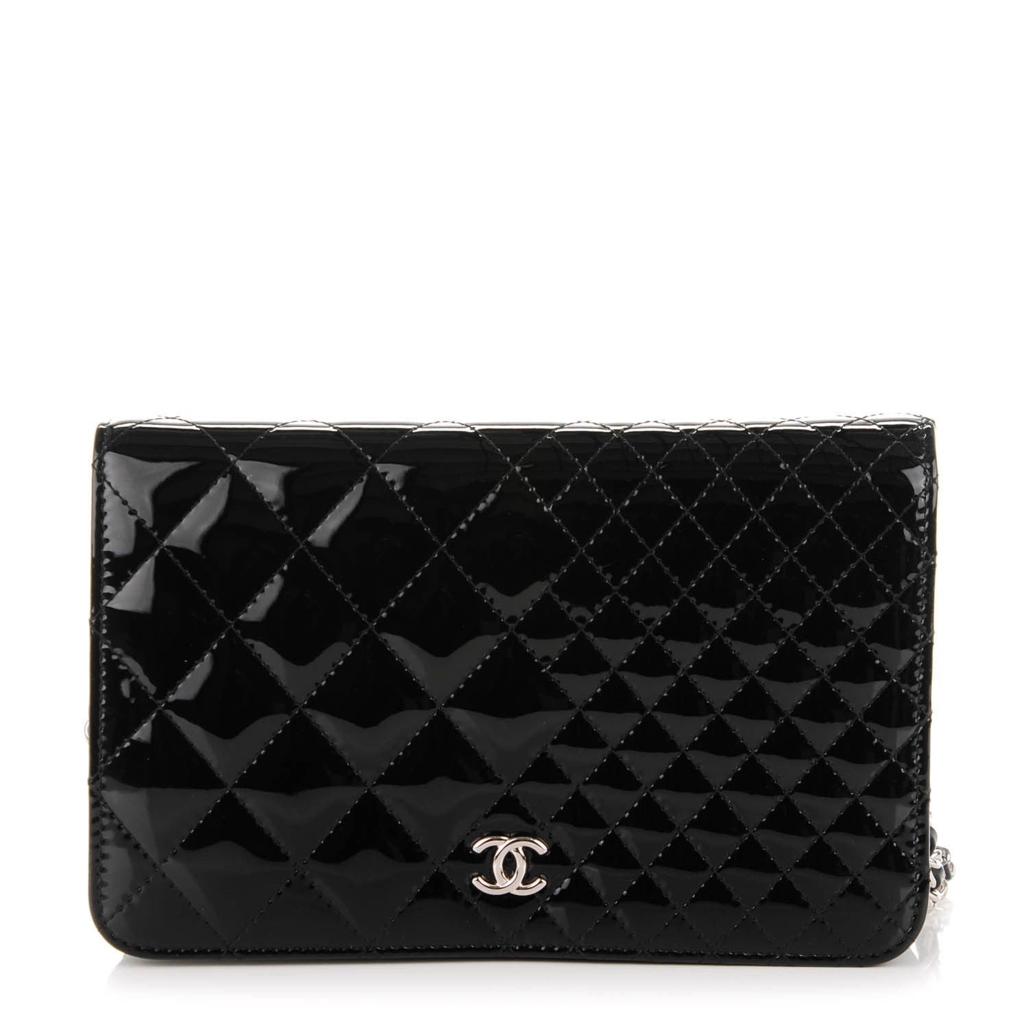 Chanel Patent Double Quilted Wallet On Chain WOC Black 1 of 10