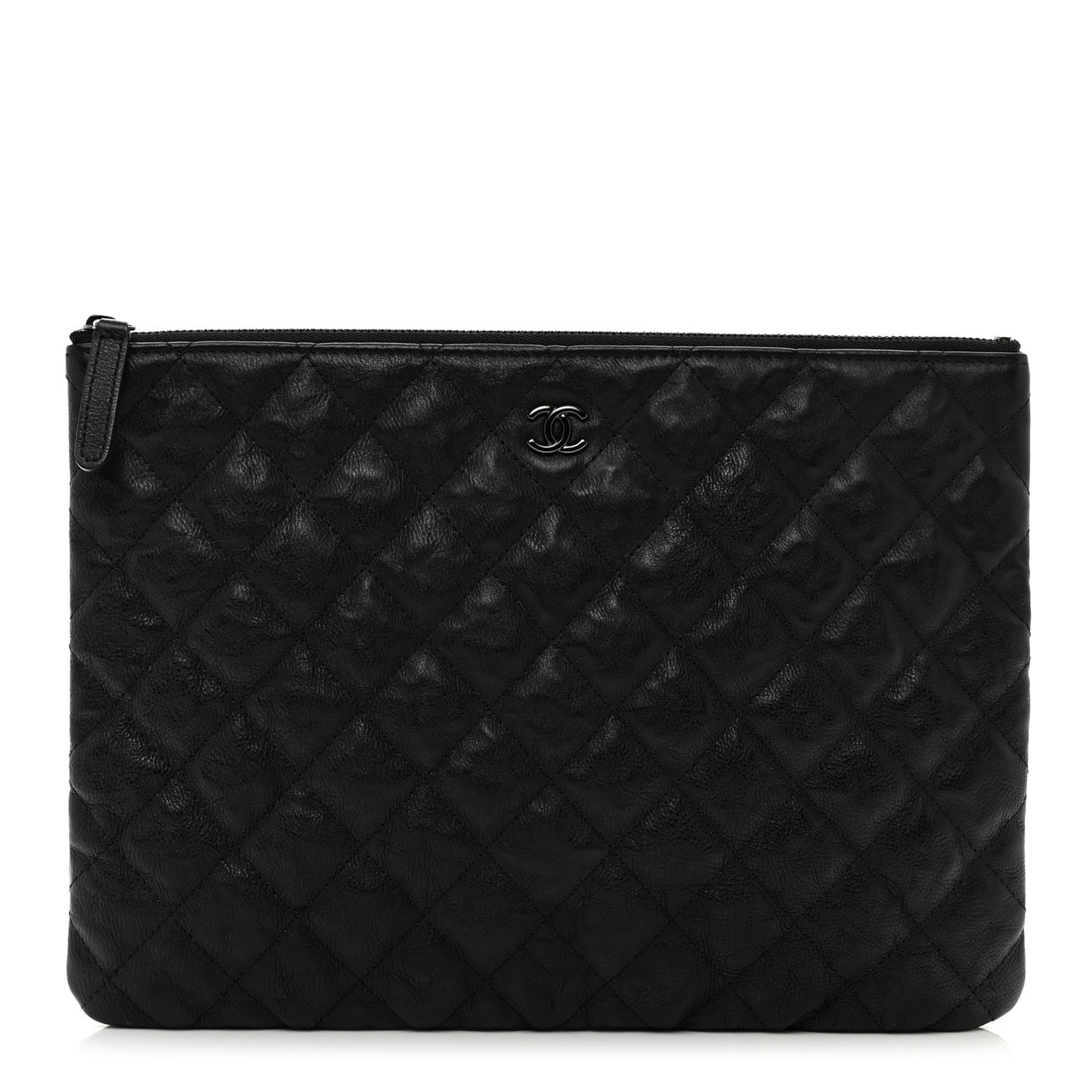 Crumpled Calfskin Quilted Medium Cosmetic Case So Black
