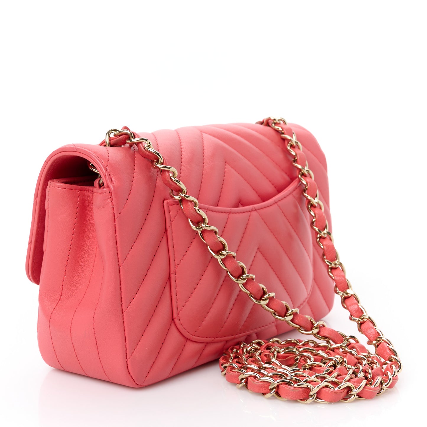 Lambskin Chevron Quilted Mini Rectangular Flap Pink