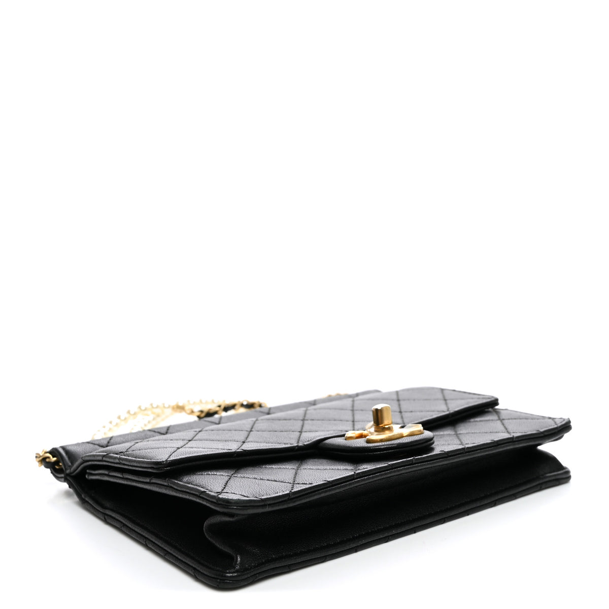 Lambskin Quilted Large Pearl Chain Flap Bag Black