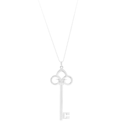 Tiffany Sterling Silver Large Fleur De Lis Key Pendant Beaded Chain Necklace 1 of 5