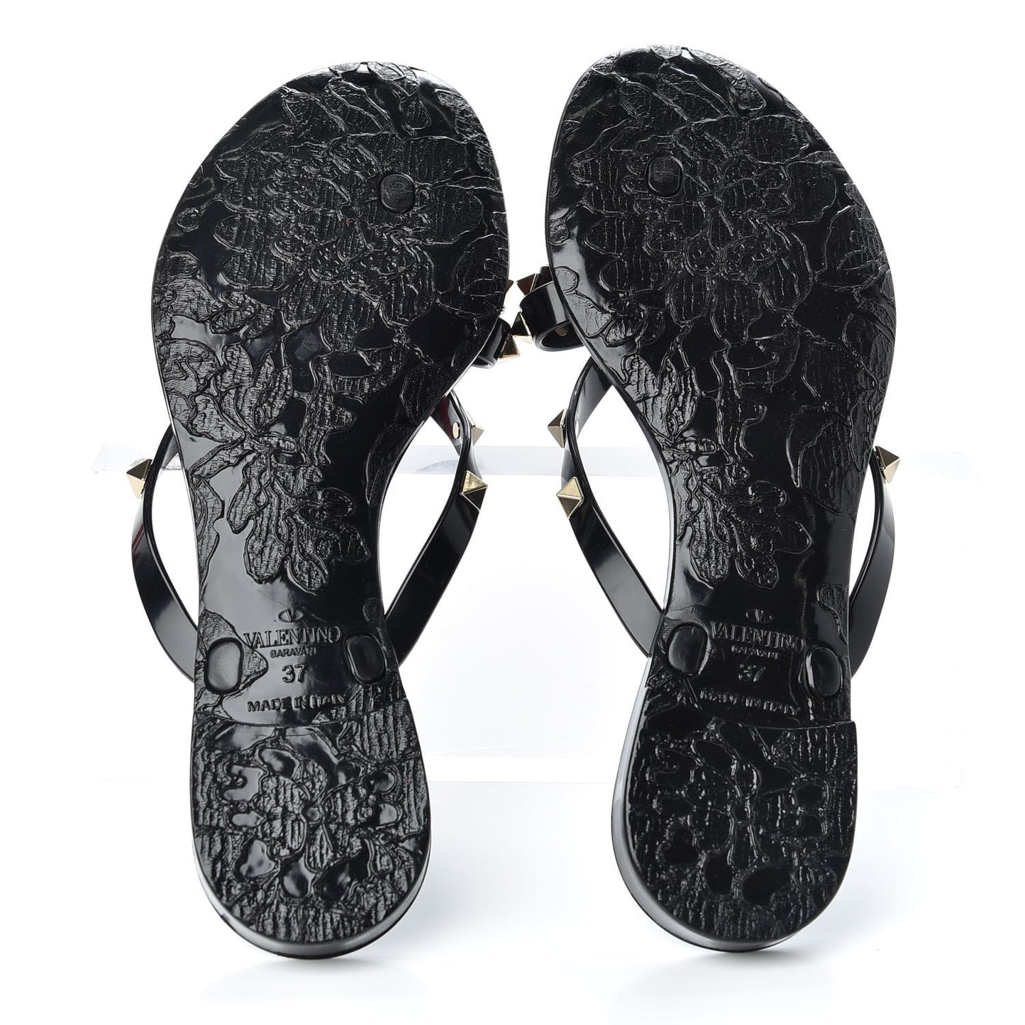 PVC Jelly Rockstud Bow Thong Sandals 37 Black